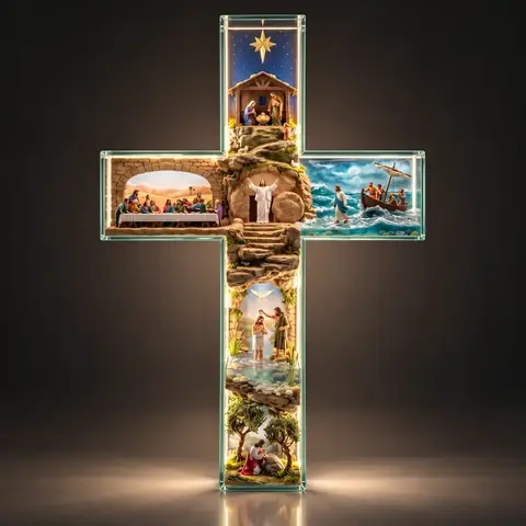 Obra-Prima em Formato de Cruz Iluminada — As Passagens de Jesus Cristo 60x45